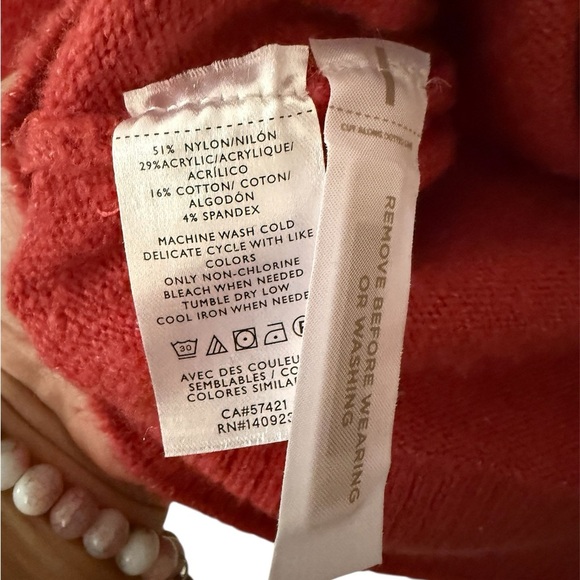 LOFT Red Buttoned V-Neck Sweater - Picture 6 of 6